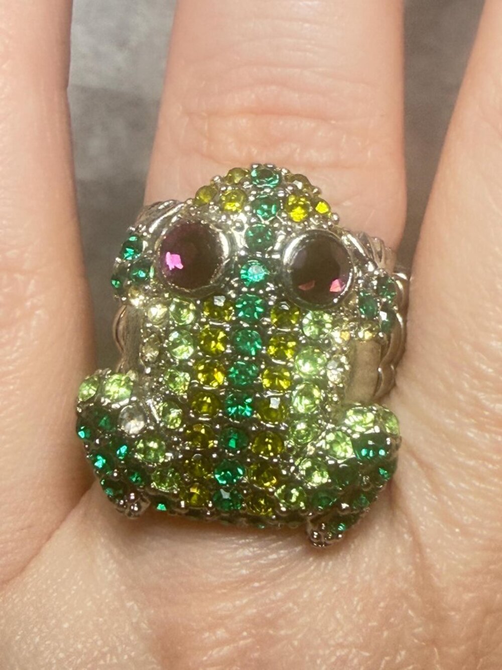 Frog Rhinestone Stretch Ring Green Costume Jewelry Statement Ring